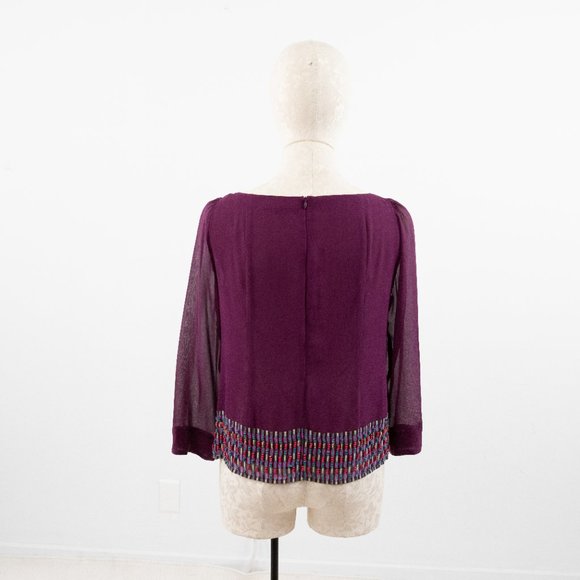 Anthropologie 6 Silk Floral Beaded Blouse Purple - Picture 4 of 10